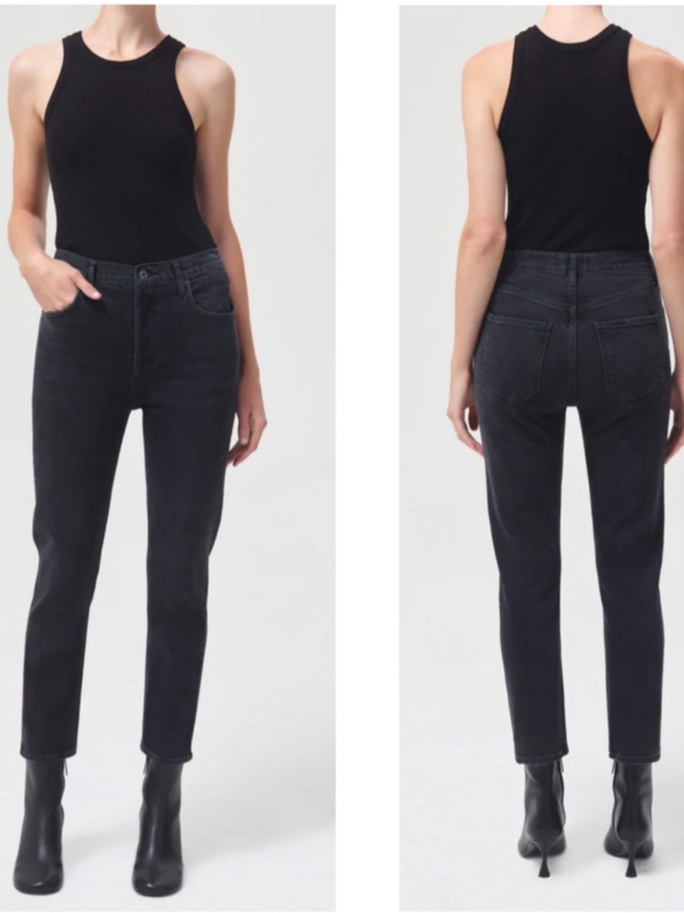 Agolde Riley Crop High Rise Button Fly Jeans In Washed Black Denim ๐ค - Picture 8 of 8